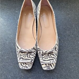 ANN MASHBURN Zebra-Pattern Square-Toe Flats in Beige and Brown